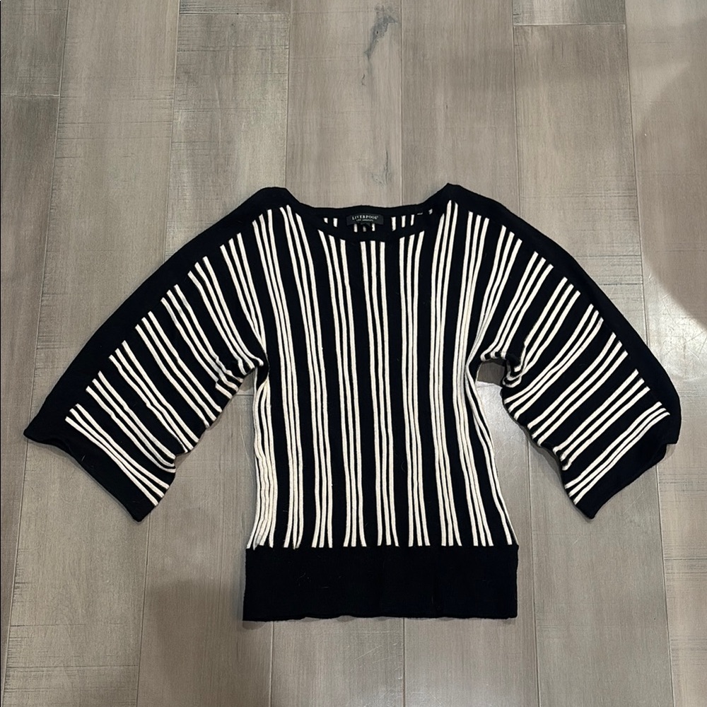Liverpool Black and White Crew Neck Sweater with Bell Sleeves